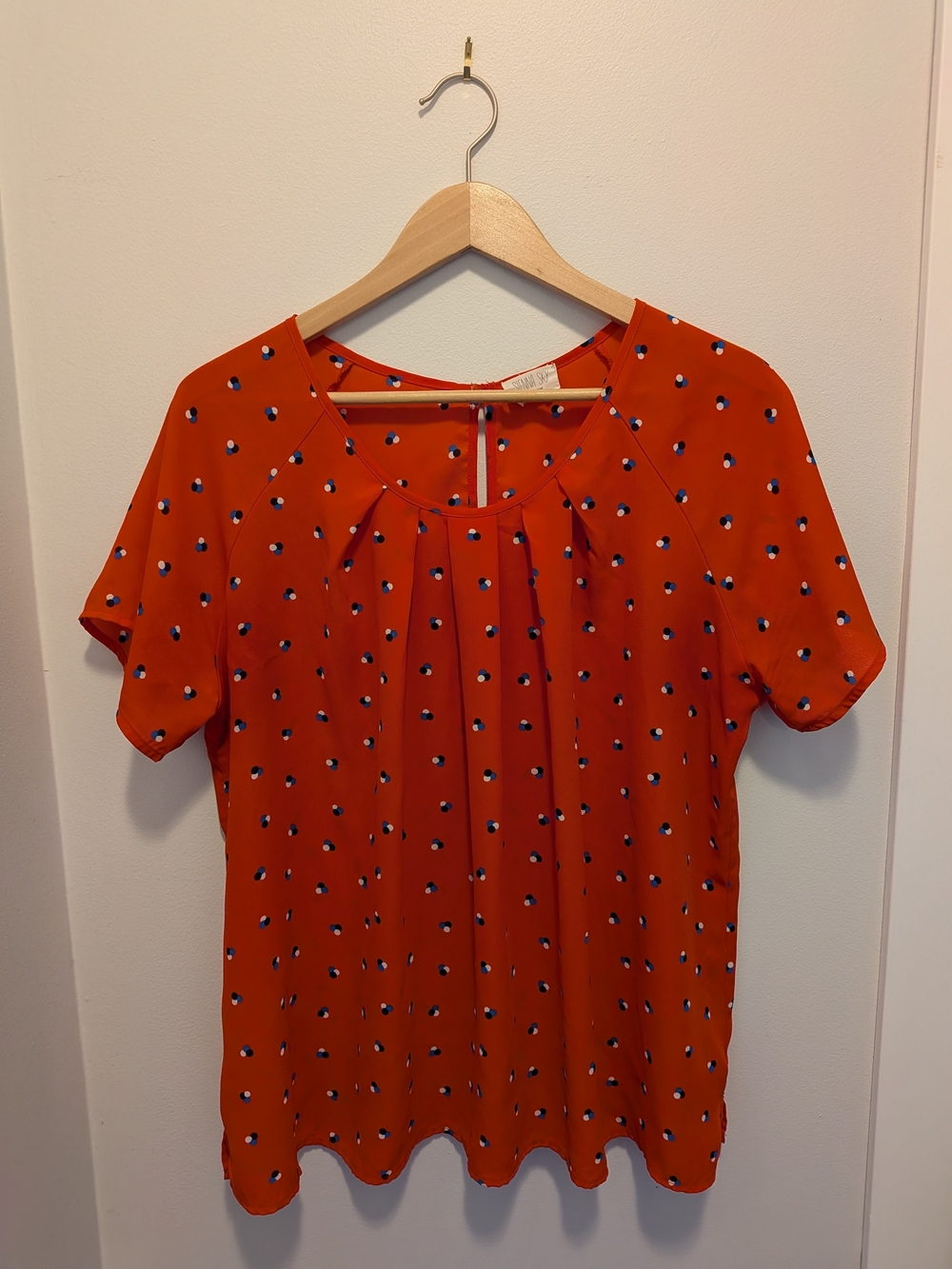Sienna Sky Red Top with Navy and White Dot Print